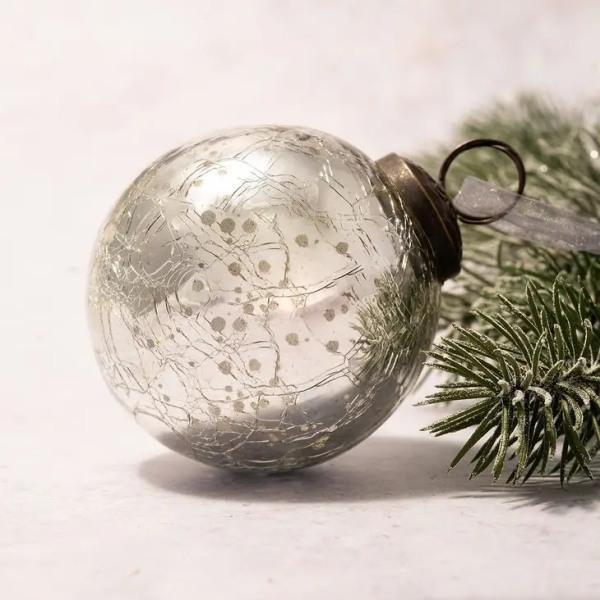 3" Large Silver Crackle Glass Christmas Bauble - Thirty Six Knots - thirtysixknots.com
