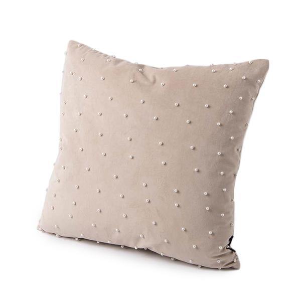 Meghan Pillow - Beige Velvet with Pearl Accents - Thirty Six Knots - thirtysixknots.com