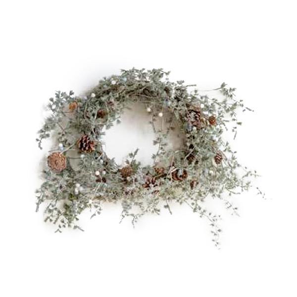 Round Faux Pine Wreath with Berries, Pinecones and Silver Glitter - Thirty Six Knots - thirtysixknots.com
