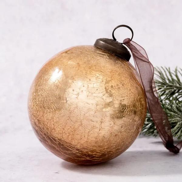 4" Extra Large Champagne Crackle Glass Ornament - Thirty Six Knots - thirtysixknots.com