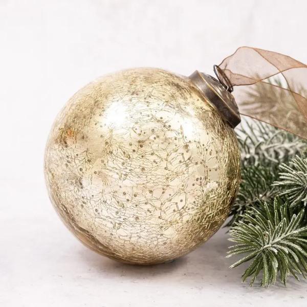 4" Extra Large Gold Crackle Glass Christmas Bauble - Thirty Six Knots - thirtysixknots.com