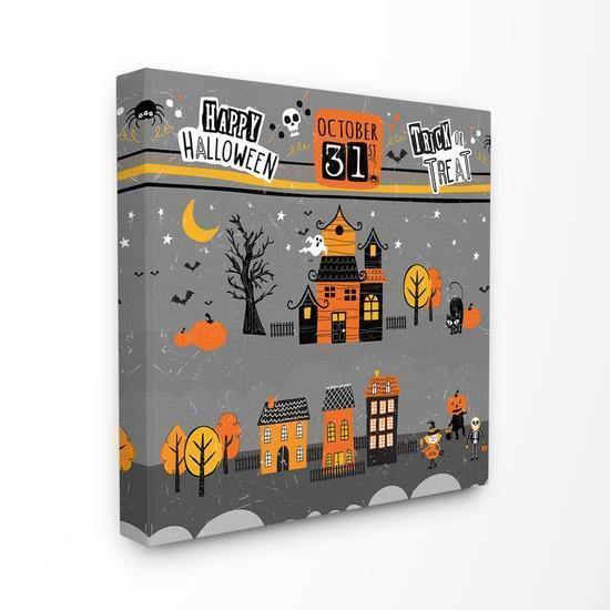 Trick or Treat Houses Night Halloween Canvas - Thirty Six Knots - thirtysixknots.com