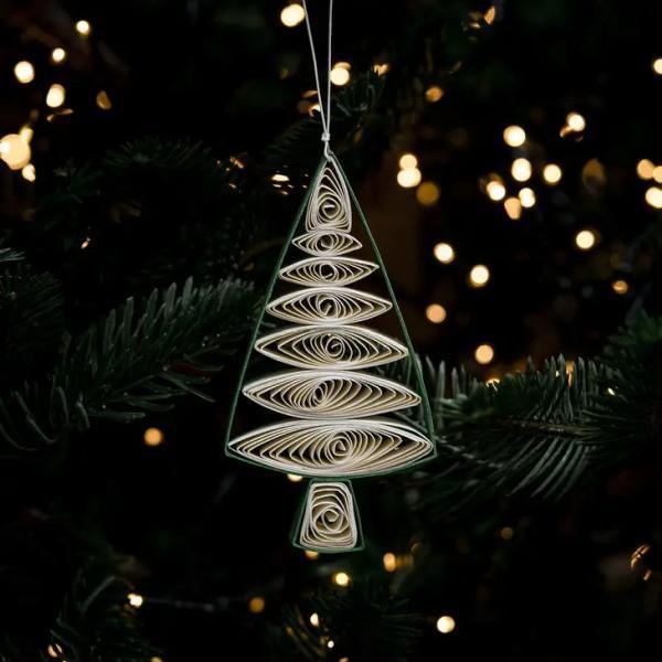 Quilled Green Christmas Tree Paper Hanging Decoration - Thirty Six Knots - thirtysixknots.com