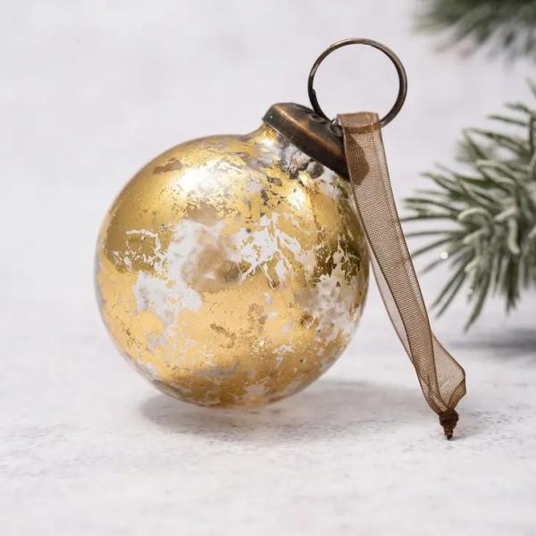 2" Medium Clear With Gold Foil Glass Christmas bauble - Thirty Six Knots - thirtysixknots.com