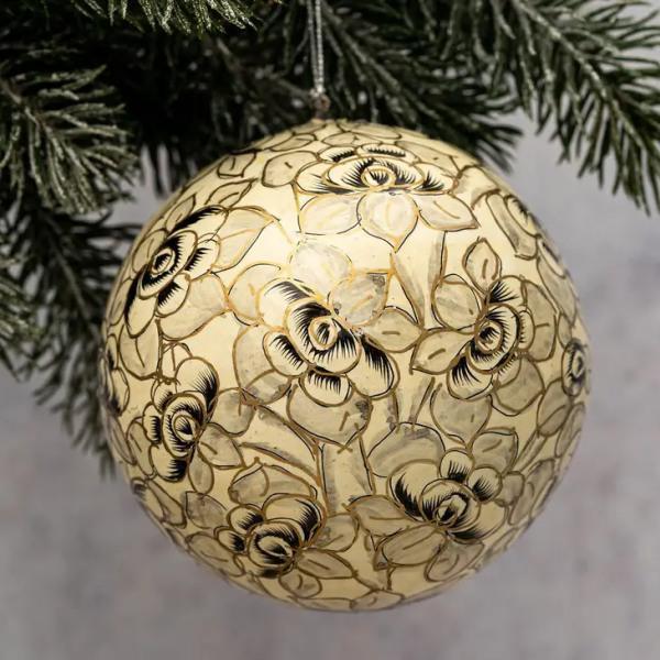 4" Grey Floral Paper Mache Bauble - Thirty Six Knots - thirtysixknots.com