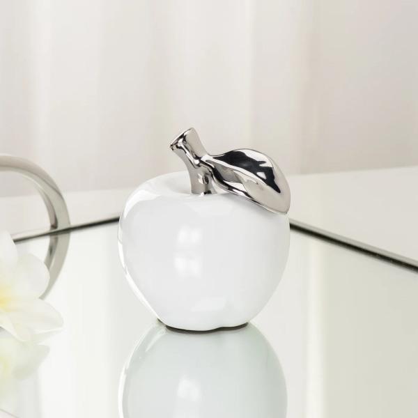 ORCHARD WHITE CERAMIC SILVER TIPPED APPLE DECOR SCULPTURE - Thirty Six Knots - thirtysixknots.com