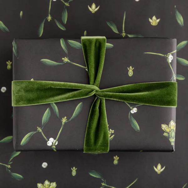 Mistletoe - Black - Christmas Gift Wrap - Thirty Six Knots - thirtysixknots.com