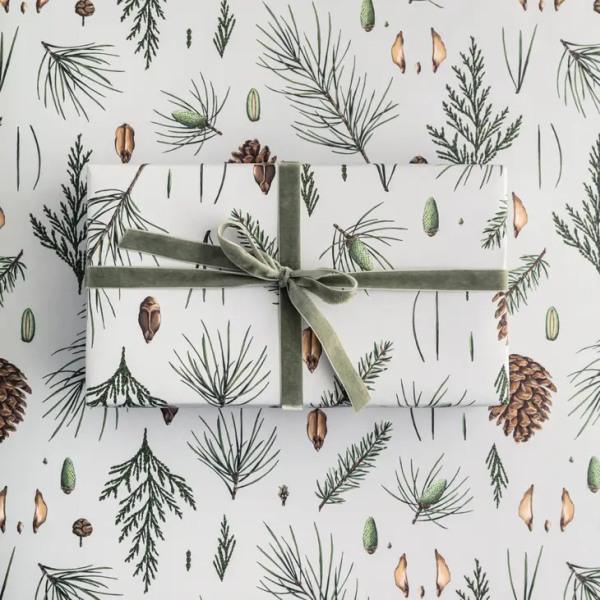White Pine - Grey - Christmas Gift Wrap - Thirty Six Knots - thirtysixknots.com