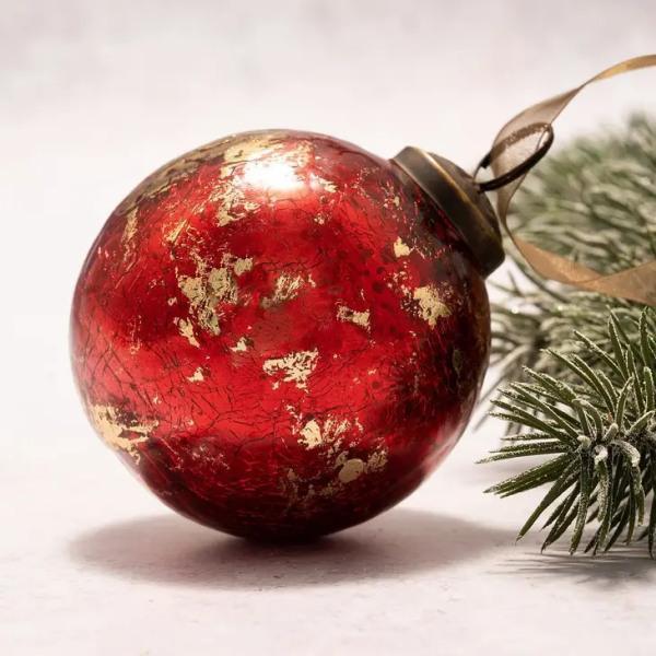 4" Extra Large Red with Gold Foil Crackle Glass Ball - Thirty Six Knots - thirtysixknots.com