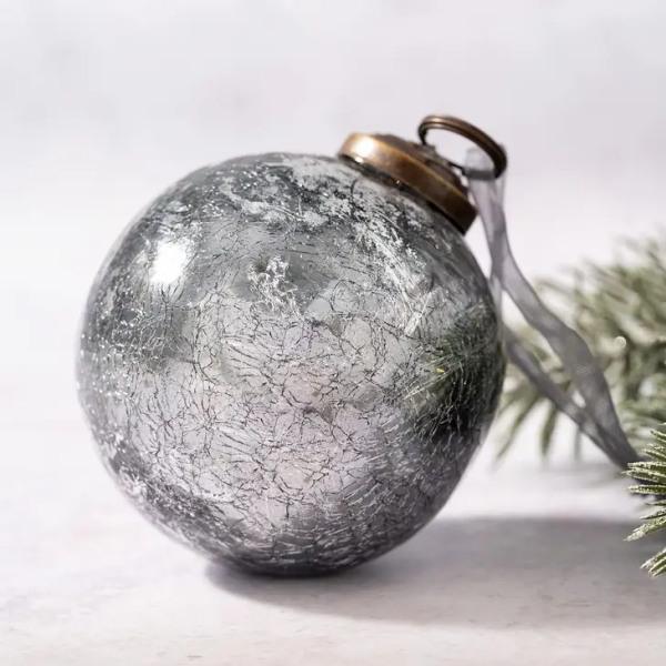 4" Extra Large Slate with Silver Foil Crackle Glass Ball - Thirty Six Knots - thirtysixknots.com