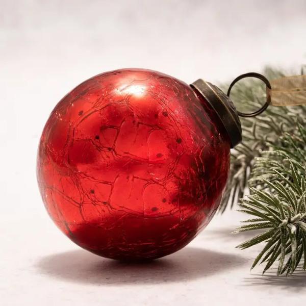 3" Large Red Crackle Glass Christmas Bauble - Thirty Six Knots - thirtysixknots.com