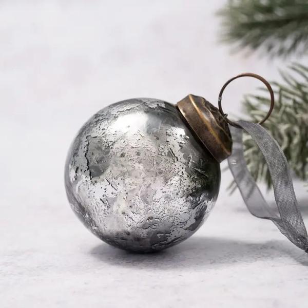2" Medium Slate with Silver Foil Glass Christmas Ball - Thirty Six Knots - thirtysixknots.com